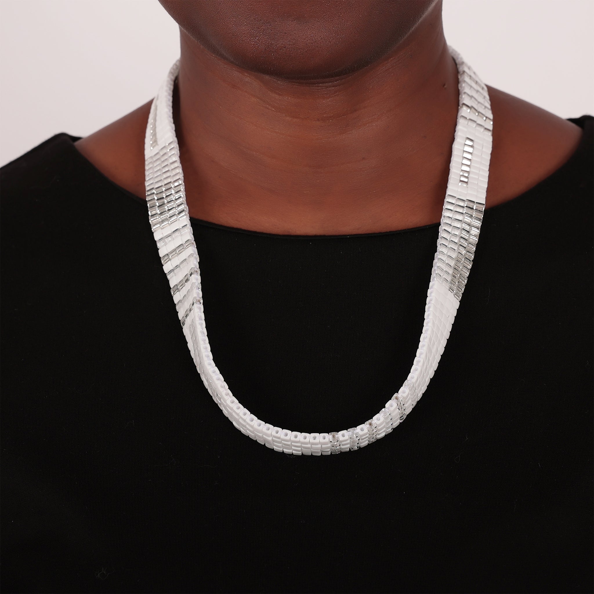White and Translucent Glass Beaded Nwene Necklace